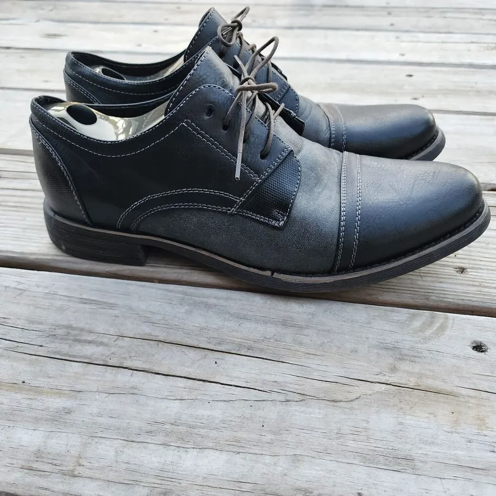 Steve Madden P Camrin Black Grey Mens Size 10M Black Leather/Canvas Cap Toe Shoe